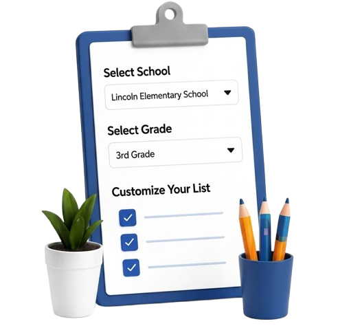 Clipboard showing school and grade selectors